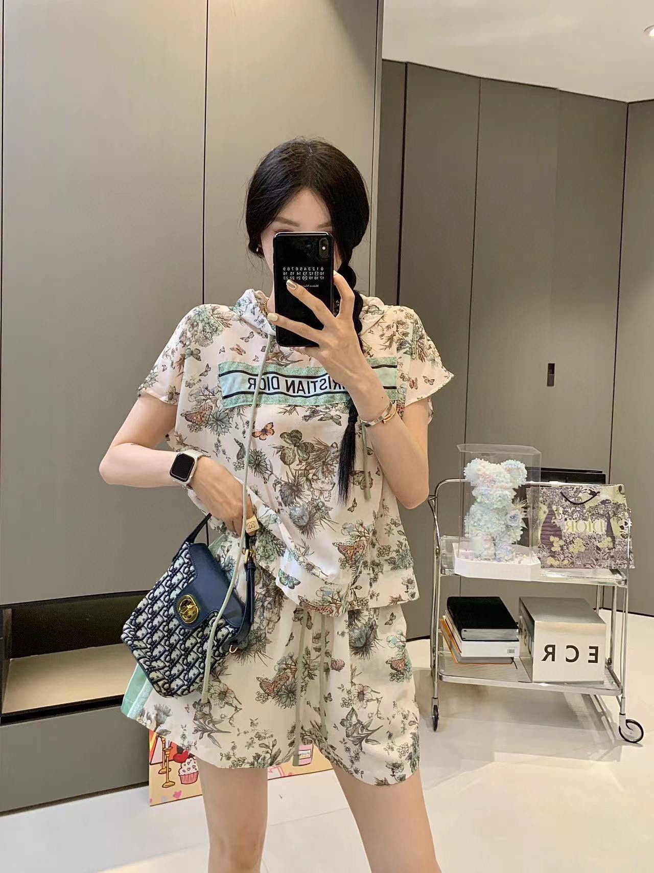 ディオール ティーシャツ激安通販 シンプル セット 軽量 夏服 花柄 シルク カジュアル おしゃれ グレイ_2
