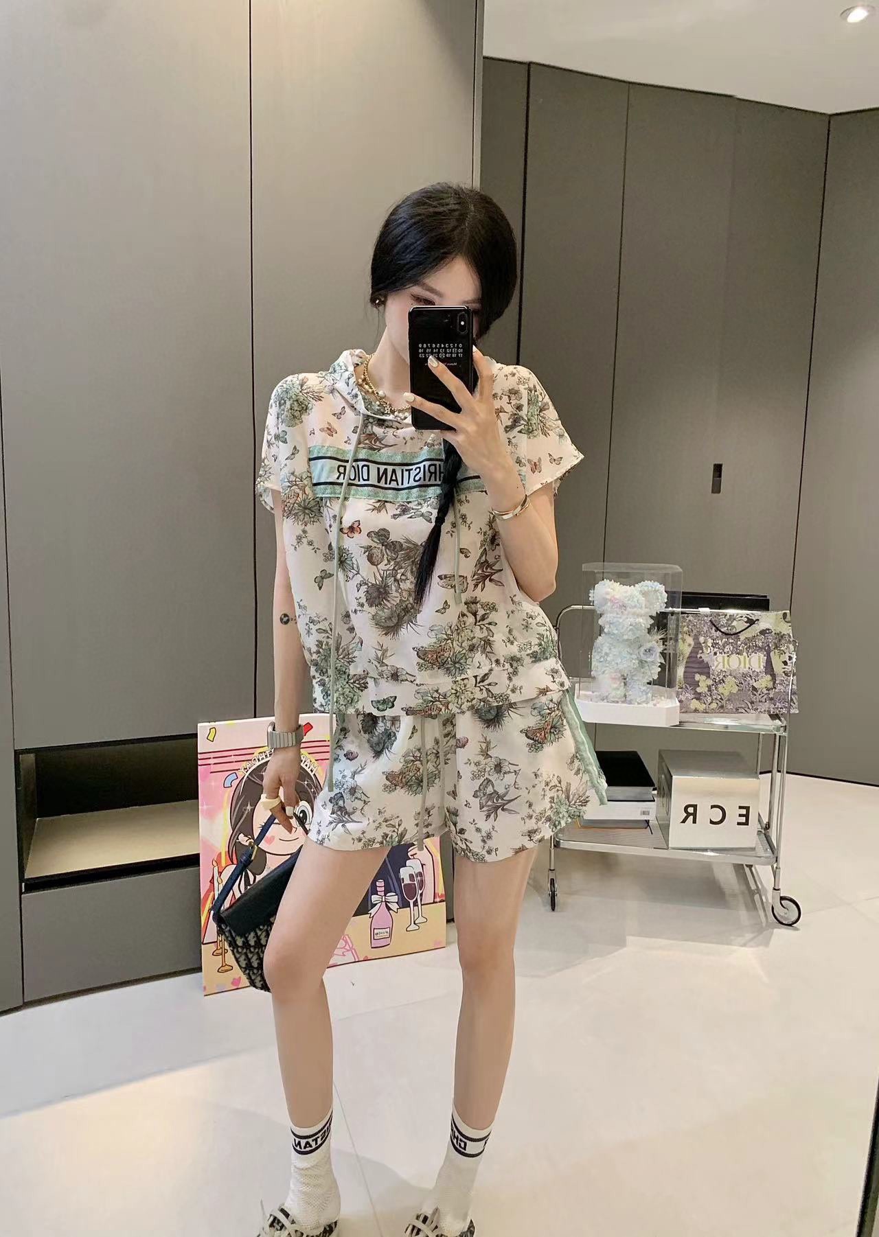ディオール ティーシャツ激安通販 シンプル セット 軽量 夏服 花柄 シルク カジュアル おしゃれ グレイ_5