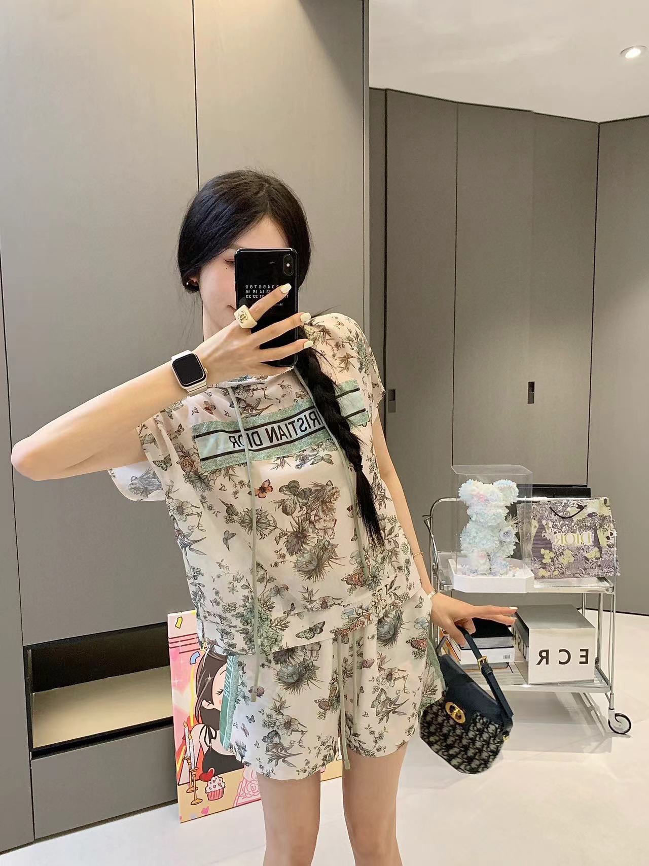 ディオール ティーシャツ激安通販 シンプル セット 軽量 夏服 花柄 シルク カジュアル おしゃれ グレイ_7