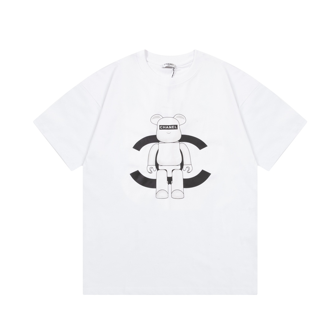 2024定番人気 chanel t シャツ偽物 純綿 トップス シンプル 熊プリント 半袖 男女兼用 個性的 ホワイト_1
