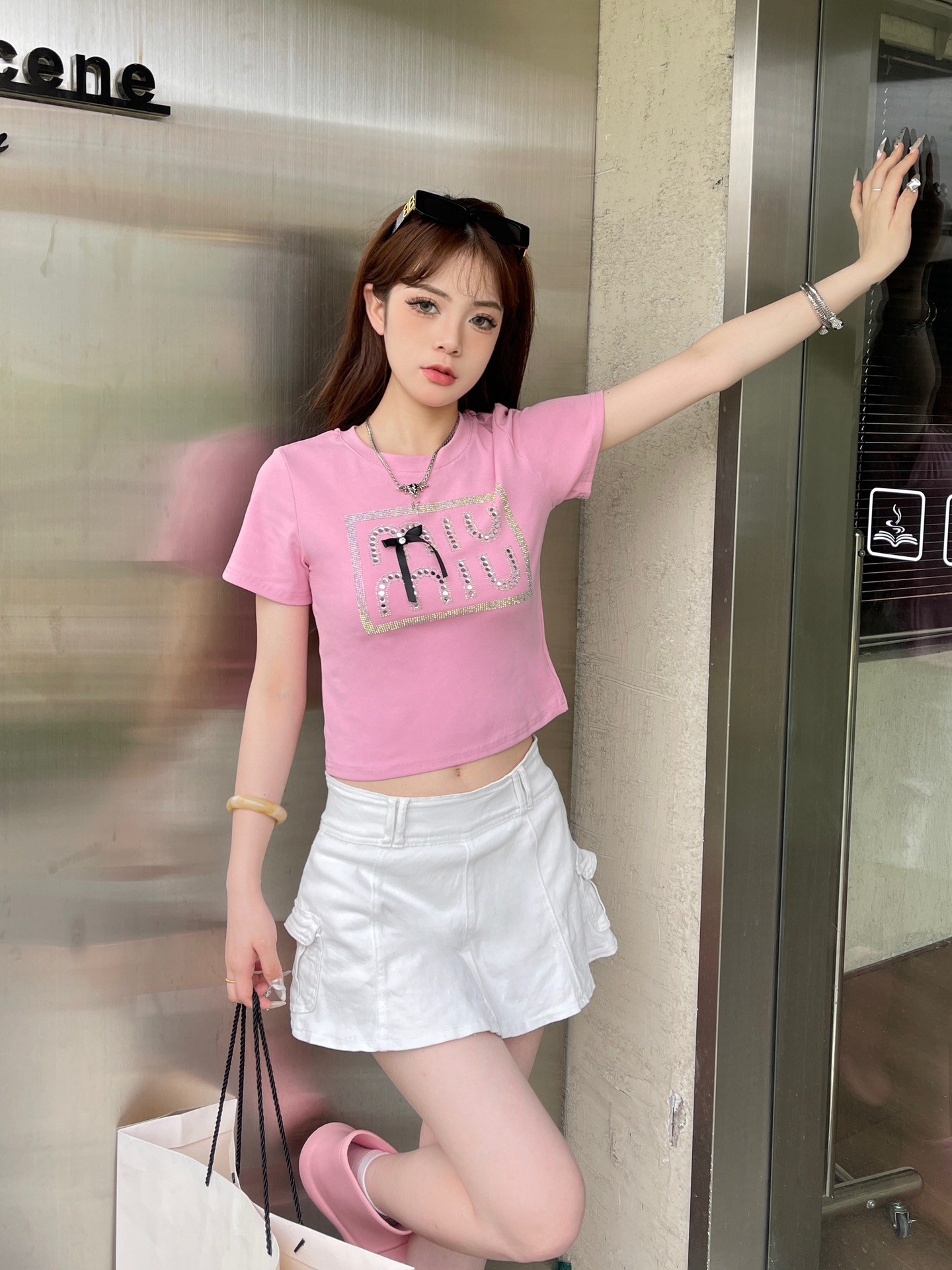ミュウミュウ ロンt偽物 純綿 トップス Tシャツ 少女感 ショット 柔らかい セクシー ファッション ピンク_2