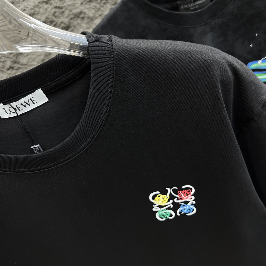 赤字超特価2024 ロエベtシャツ 安いコピー 純綿 トップス 半袖 シンプル カラフルロゴ刺繍 柔らかい ブラック_5