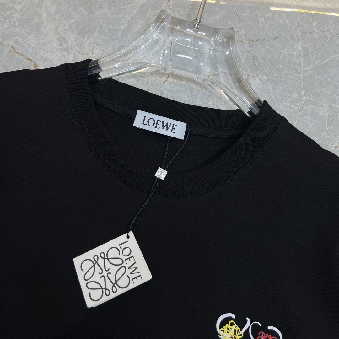 赤字超特価2024 ロエベtシャツ 安いコピー 純綿 トップス 半袖 シンプル カラフルロゴ刺繍 柔らかい ブラック_7