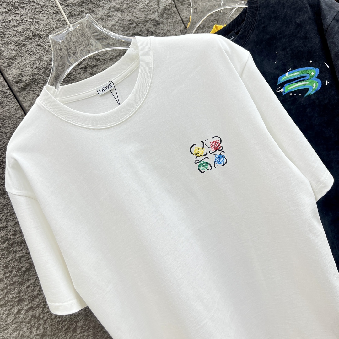 赤字超特価2024 ロエベtシャツ サイズスーパーコピー 純綿 トップス 半袖 シンプル カラフルロゴ刺繍 柔らかい ホワイト_3