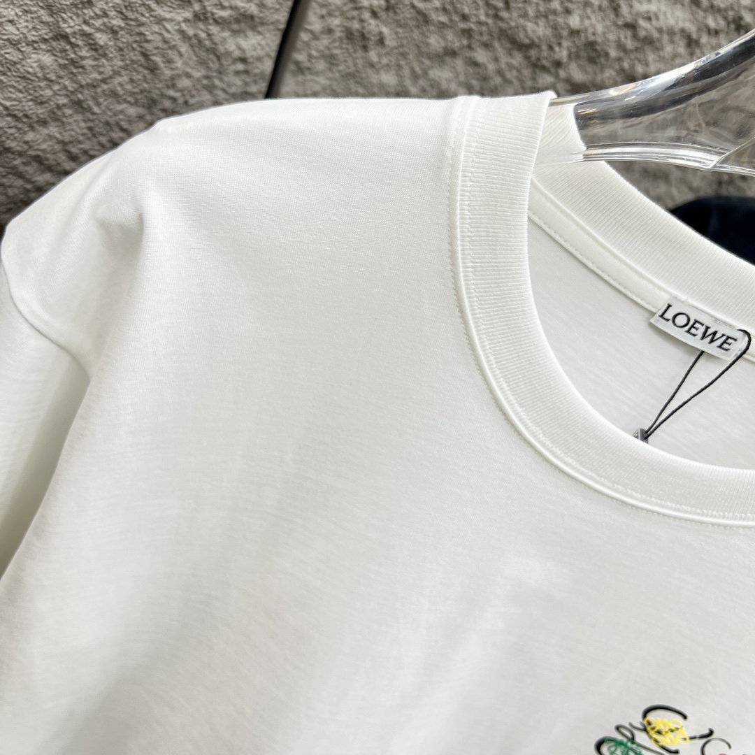 赤字超特価2024 ロエベtシャツ サイズスーパーコピー 純綿 トップス 半袖 シンプル カラフルロゴ刺繍 柔らかい ホワイト_4