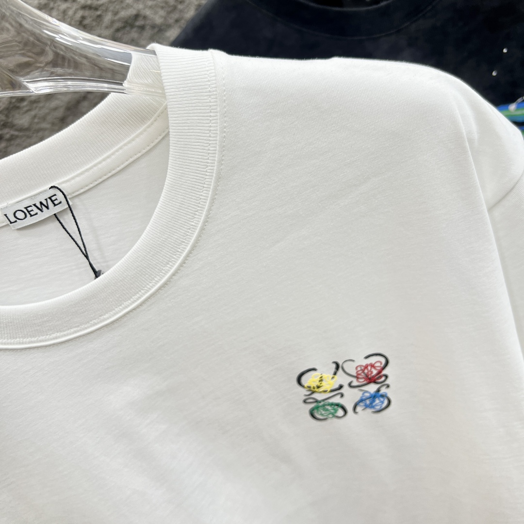 赤字超特価2024 ロエベtシャツ サイズスーパーコピー 純綿 トップス 半袖 シンプル カラフルロゴ刺繍 柔らかい ホワイト_5