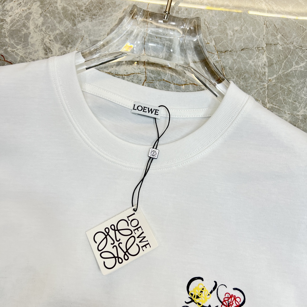 赤字超特価2024 ロエベtシャツ サイズスーパーコピー 純綿 トップス 半袖 シンプル カラフルロゴ刺繍 柔らかい ホワイト_7