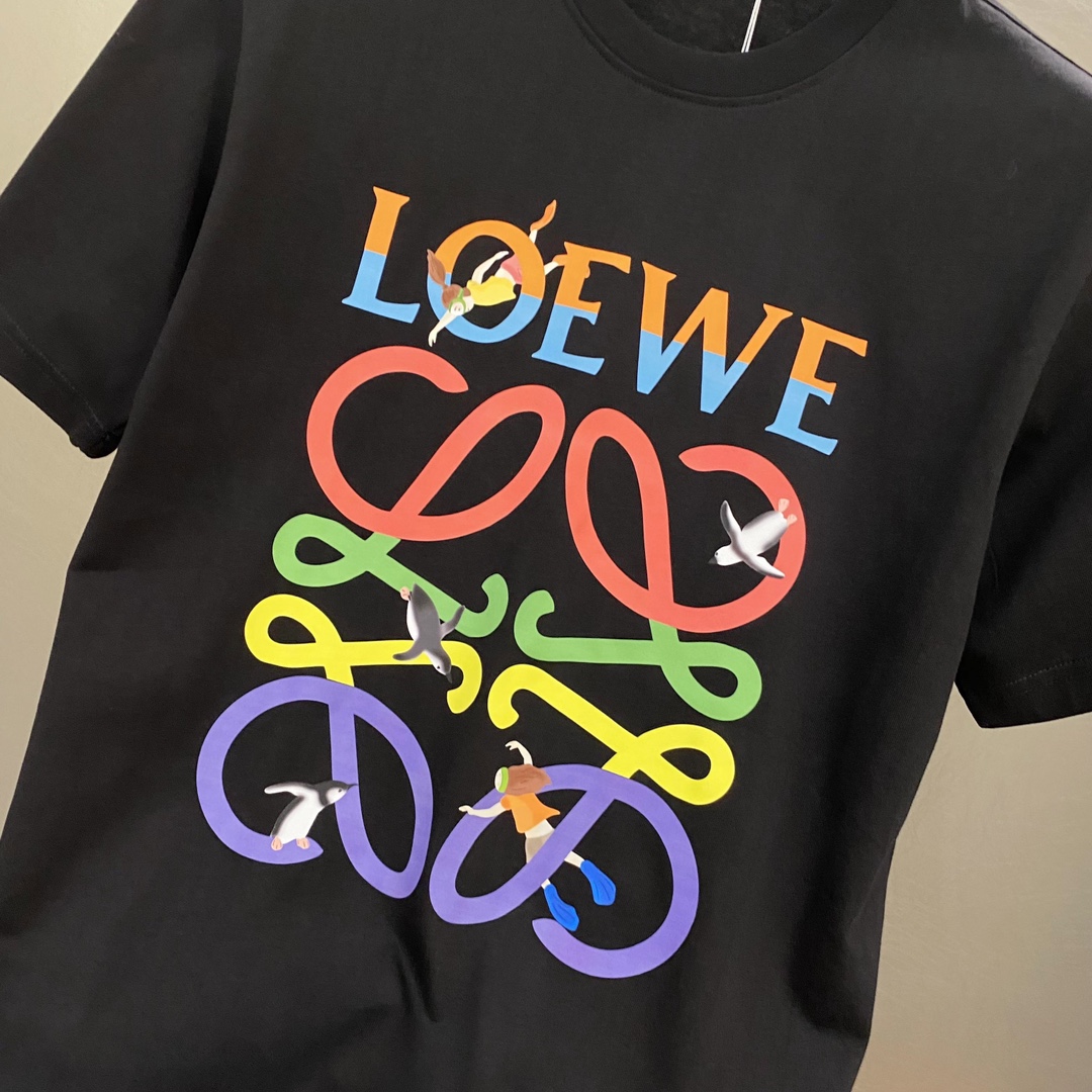 新作入荷格安 レディース ロエベ tシャツ激安通販 人気新品 純綿 トップス 半袖 柔らかい ロゴプリント ブラック_5