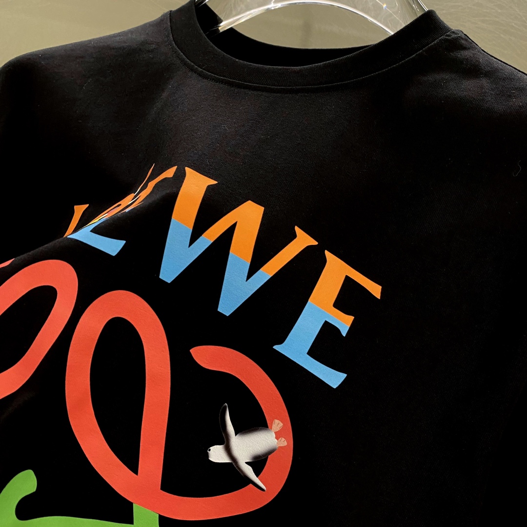 新作入荷格安 レディース ロエベ tシャツ激安通販 人気新品 純綿 トップス 半袖 柔らかい ロゴプリント ブラック_6