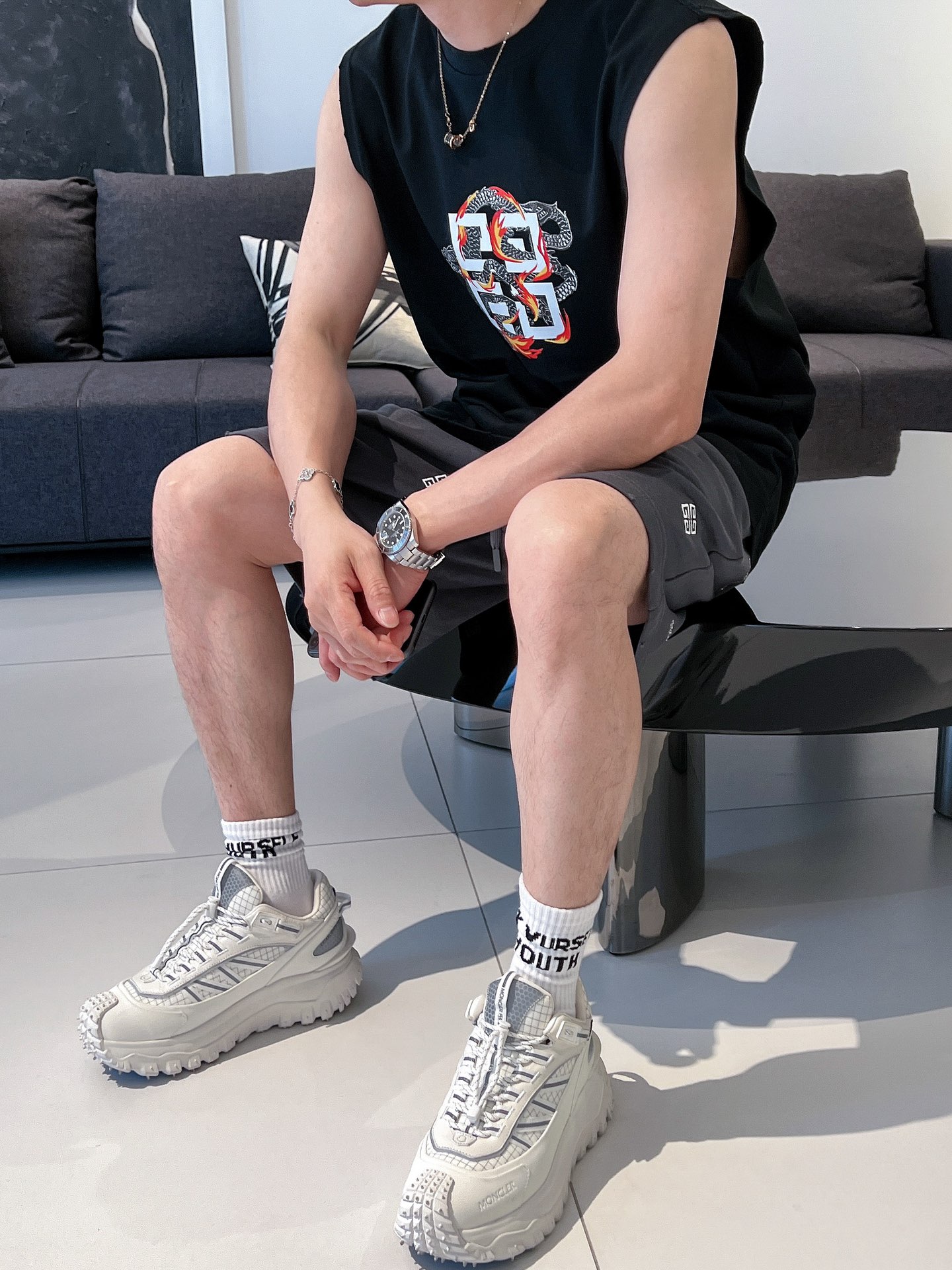 お得100%新品 ジバンシィ ロゴ偽物 Tシャツ 無袖 トップス チョッキ ジレー 純綿 男女兼用 プリント ブラック_10