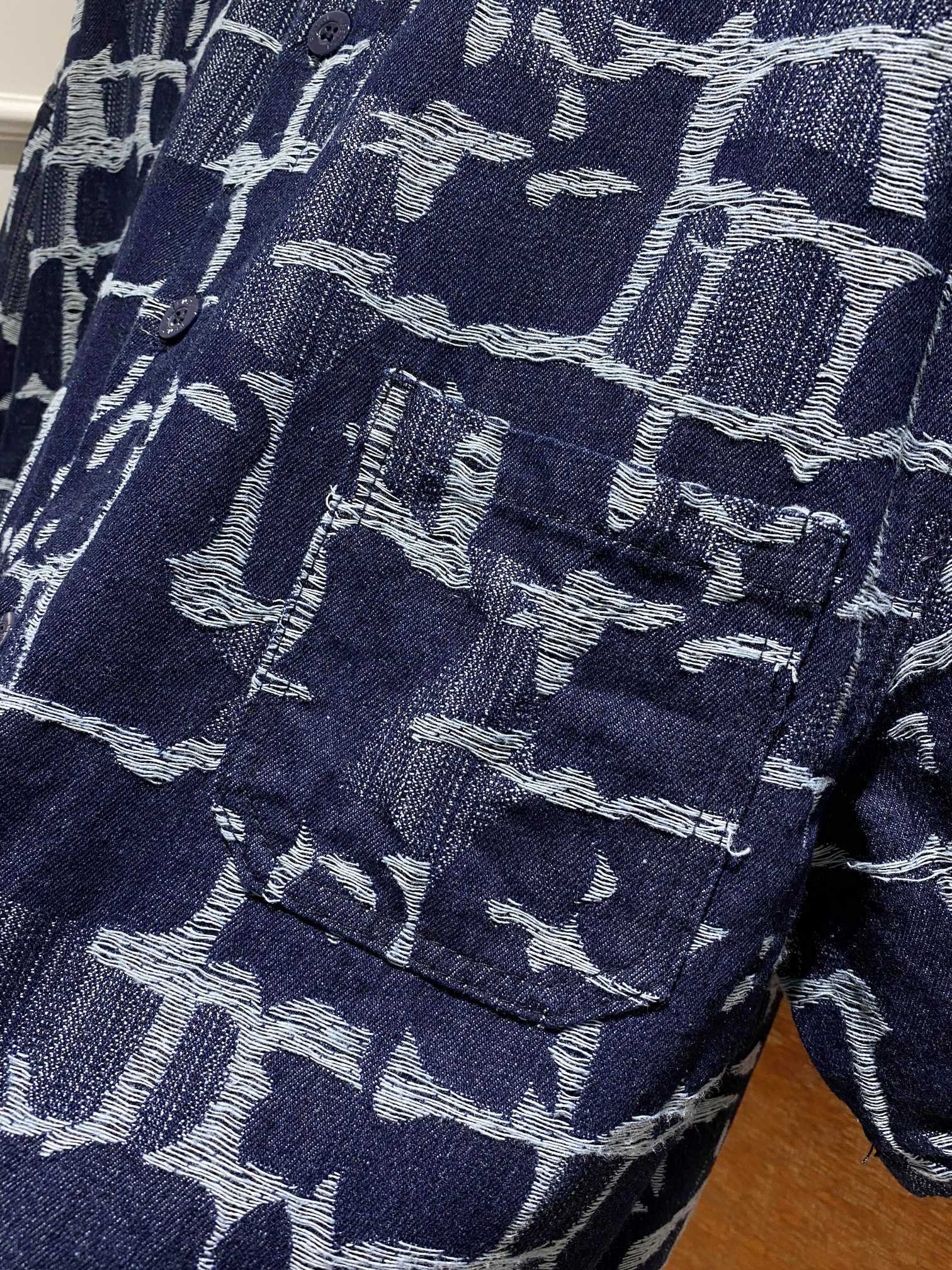 fendi シャツ メンズコピー 半袖 トップス デニム素材  プリント ロゴボダン ファッション感 メンズ ブルー_5