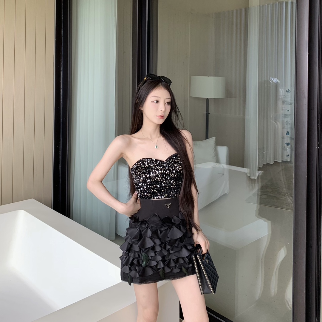 人気新作 prada スカート偽物 花飾り 手作り セクシー レディース 優雅 ショットスカート ブラック_8