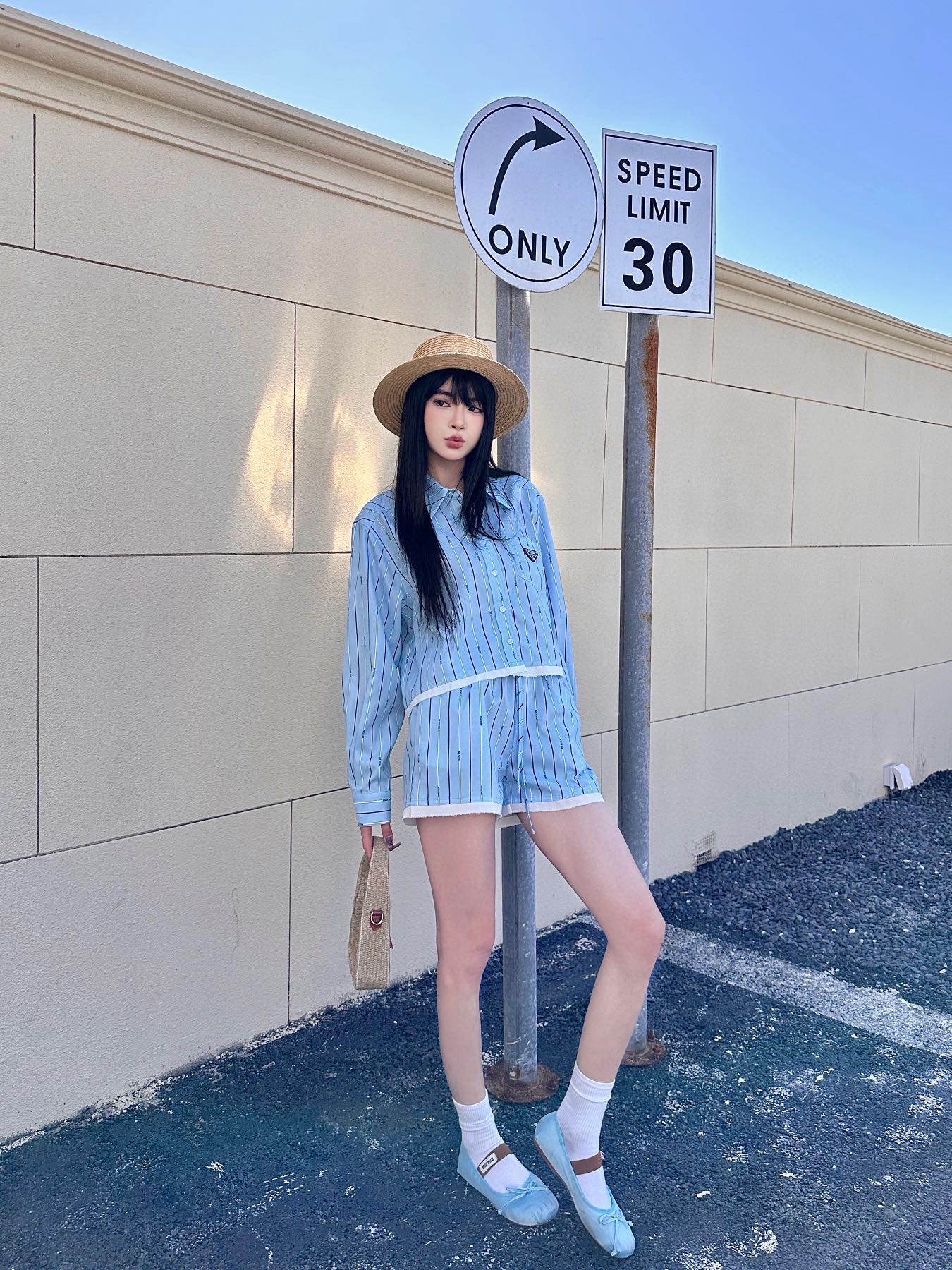 プラダ 服 メンズスーパーコピー 夏服 シンプル 縞シャツセット ショットパン 長袖シャツ 日焼け止め服 ブルー_7