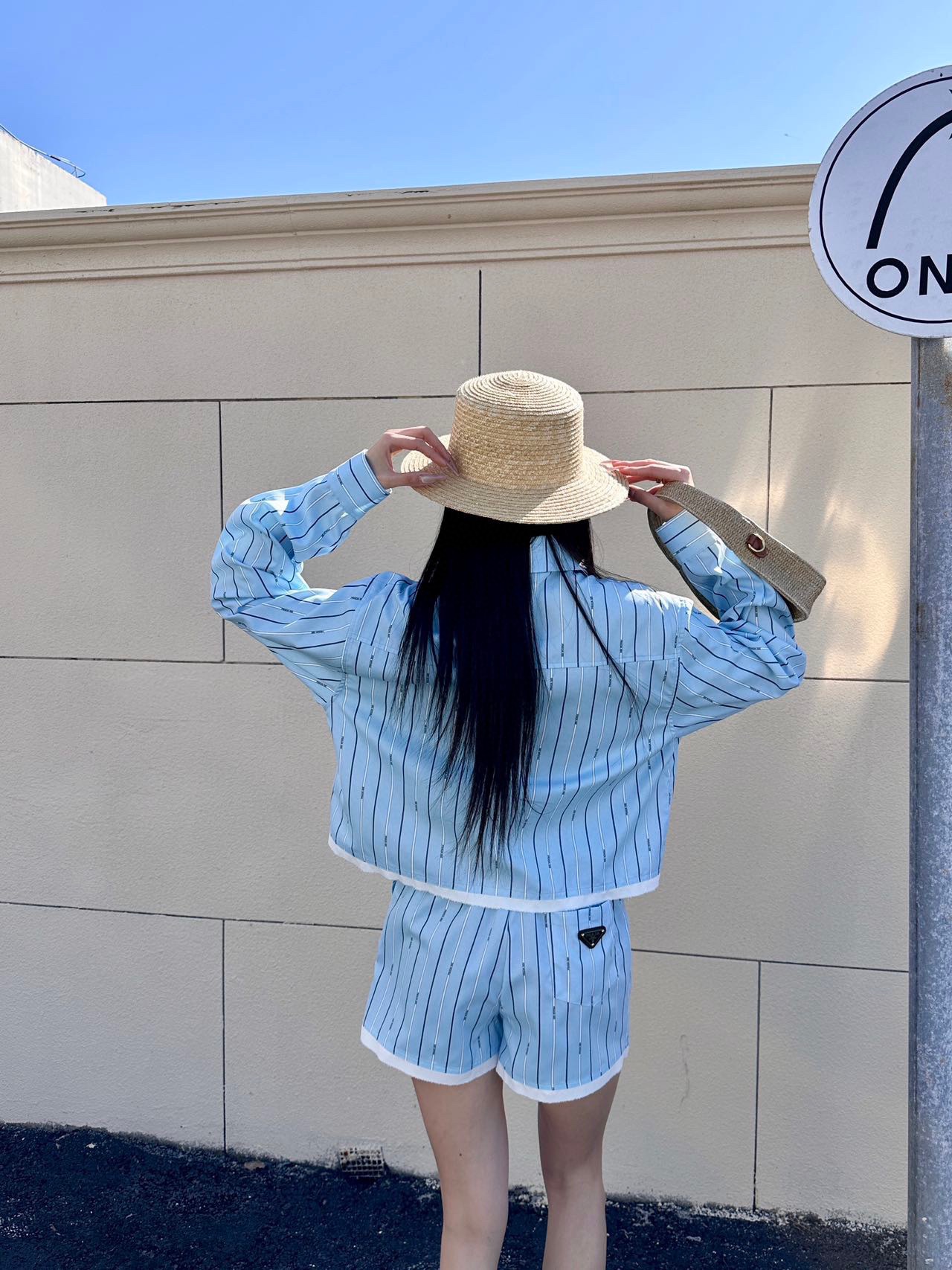プラダ 服 メンズスーパーコピー 夏服 シンプル 縞シャツセット ショットパン 長袖シャツ 日焼け止め服 ブルー_8