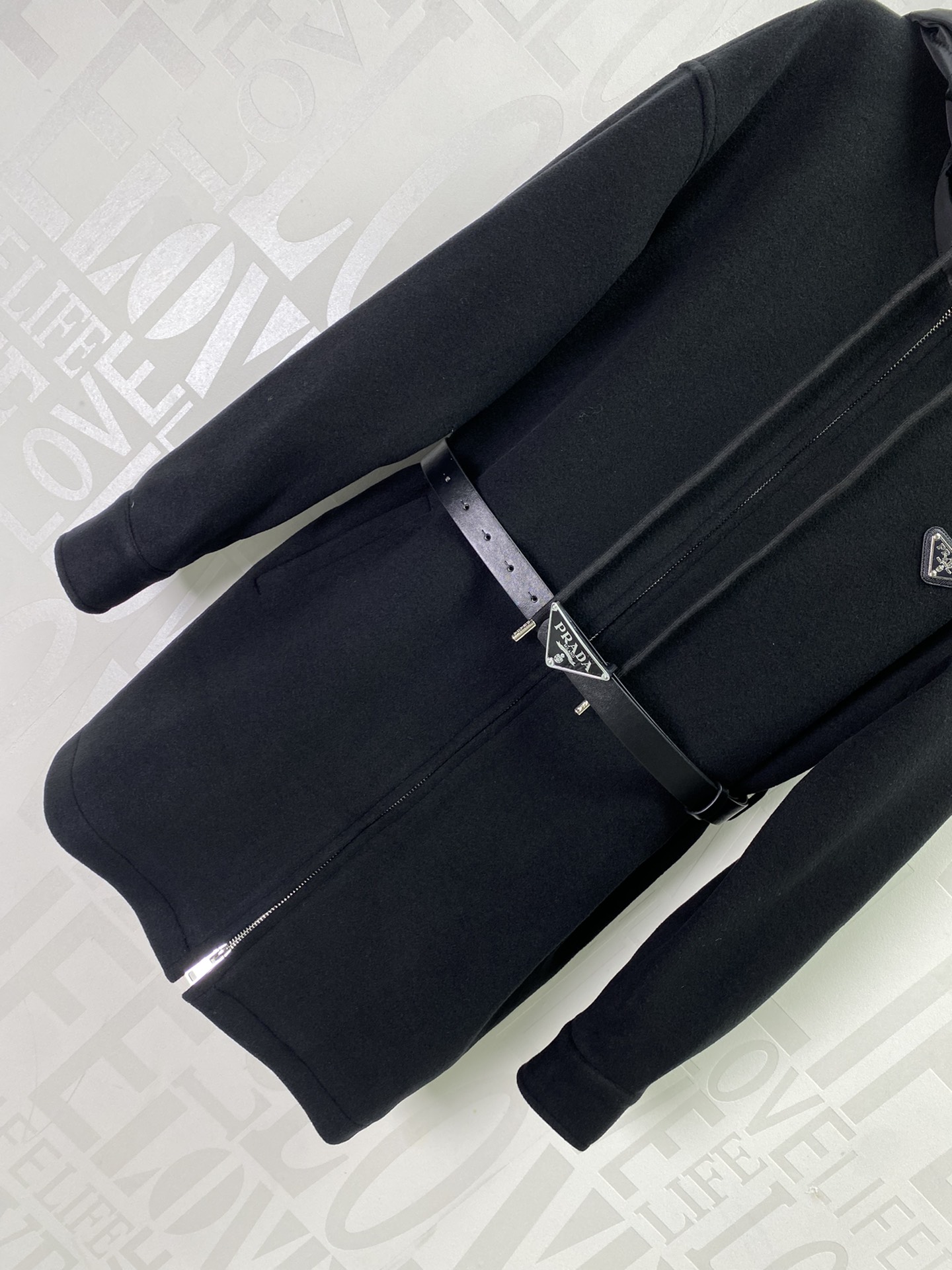 プラダジャケット偽物 トップス 暖かい コート ベルド付き フード付き 純綿 冬服 レディ ブラック_4