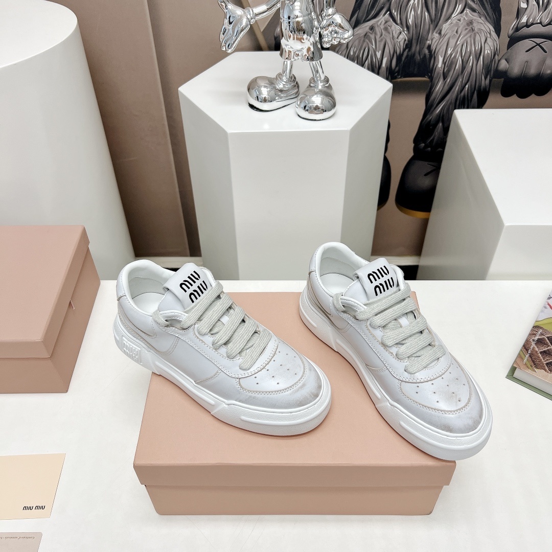 人気大販売 miumiu スニーカー 厚底スーパーコピー コットン カジュアルシューズ レザー 上質 ホワイト_2