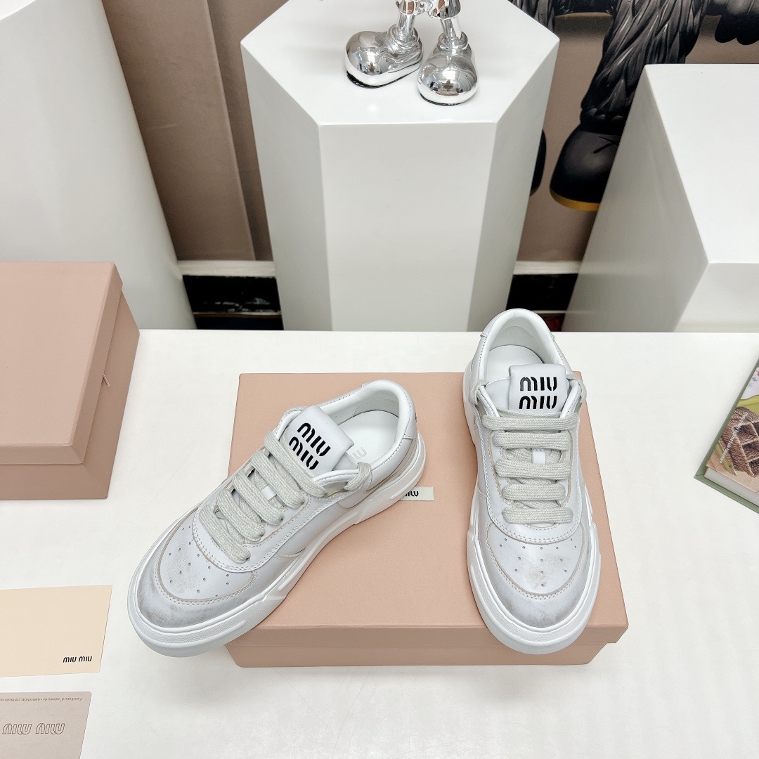 人気大販売 miumiu スニーカー 厚底スーパーコピー コットン カジュアルシューズ レザー 上質 ホワイト_4