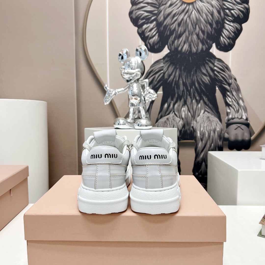 人気大販売 miumiu スニーカー 厚底スーパーコピー コットン カジュアルシューズ レザー 上質 ホワイト_8