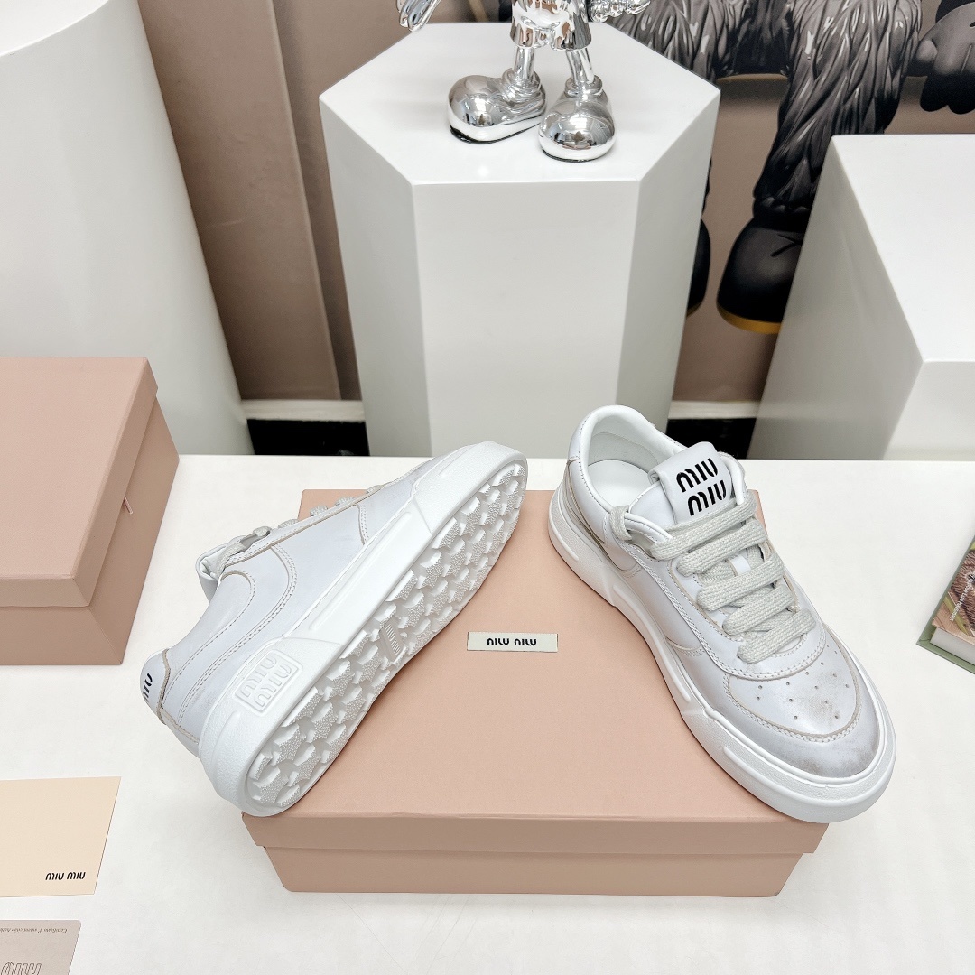 人気大販売 miumiu スニーカー 厚底スーパーコピー コットン カジュアルシューズ レザー 上質 ホワイト_9