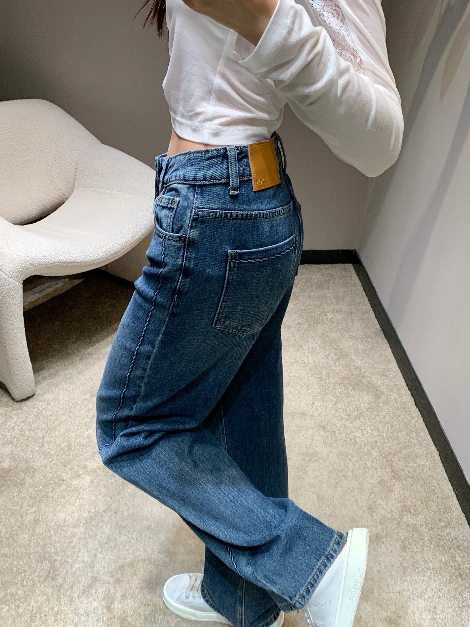 大販売 ディオールジーンズコピー デニム パンツ 弾性がいい シンプル 柔らかい 筒形ズボン ブルー_6