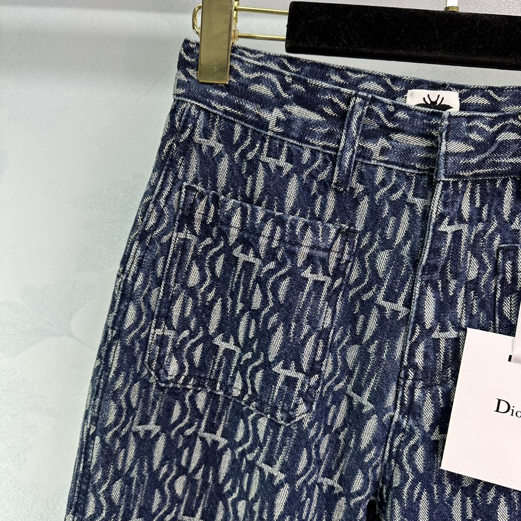 dior ズボン激安通販 カジュアルパンツ 純綿 筒形  柔らかい 花柄 デニム ジーンズ ブルー_3