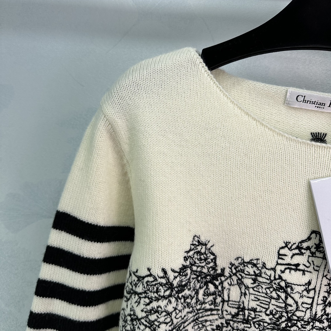 ディオールセーターメンズコピー トップス 長袖 ニット素材 暖かい シンプル 縞の袖 冬服 ホワイト_4