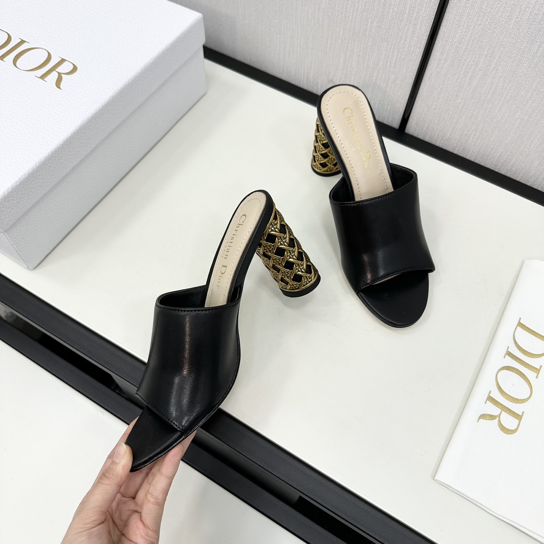 【8㎝ヒール】dior サンダルスーパーコピー ハイヒール レディシューズ 夏新作 スリッパ 優雅 牛革 シンプル ブラック_2