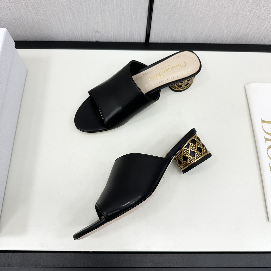 【4㎝ヒール】christian dior サンダルコピー ハイヒール レディシューズ 夏新作 スリッパ 優雅 牛革 シンプル ブラック_2