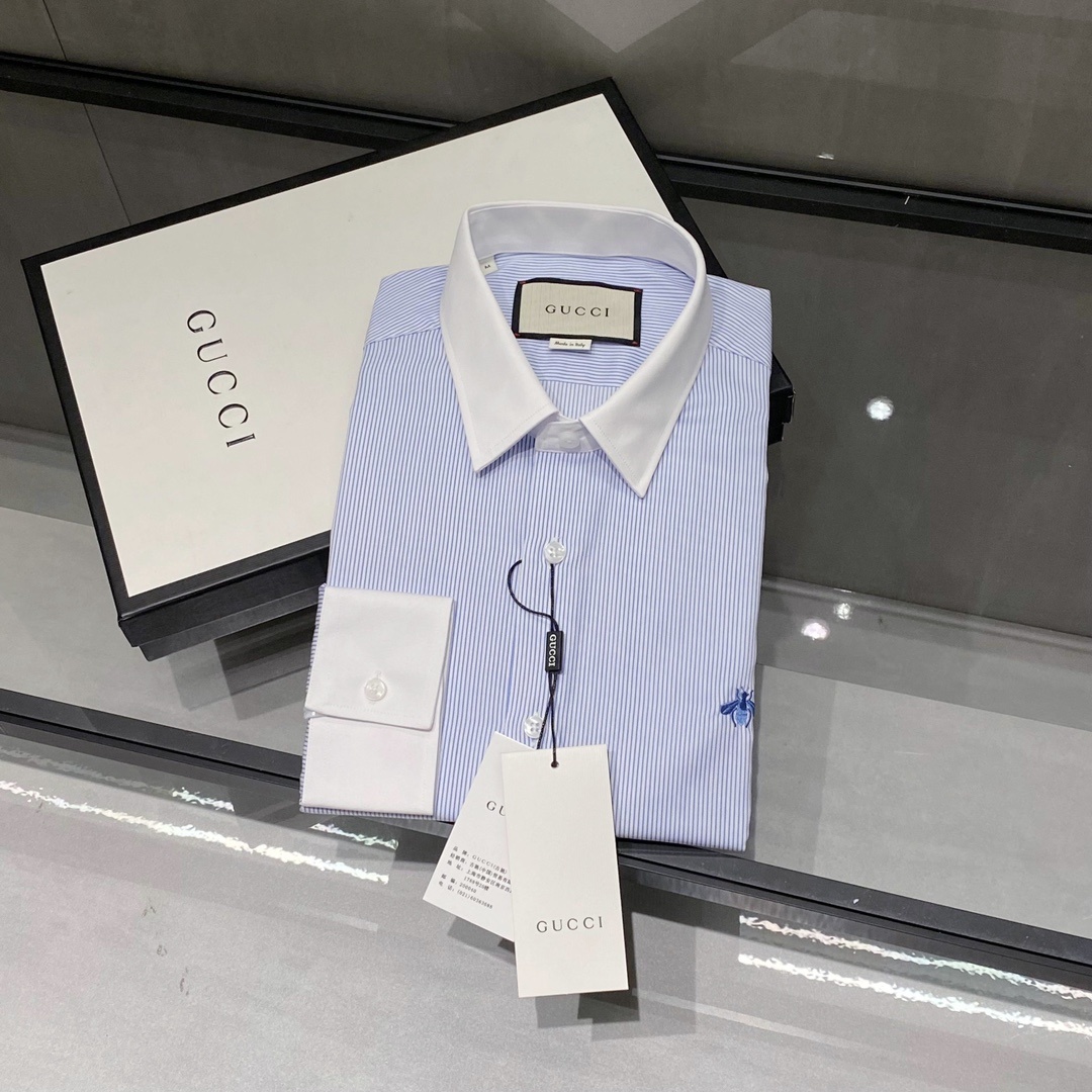 お洒落！gucci シャツ 長袖スーパーコピー トップス ビジネス 通勤 100％綿 シンプル ブルー_4