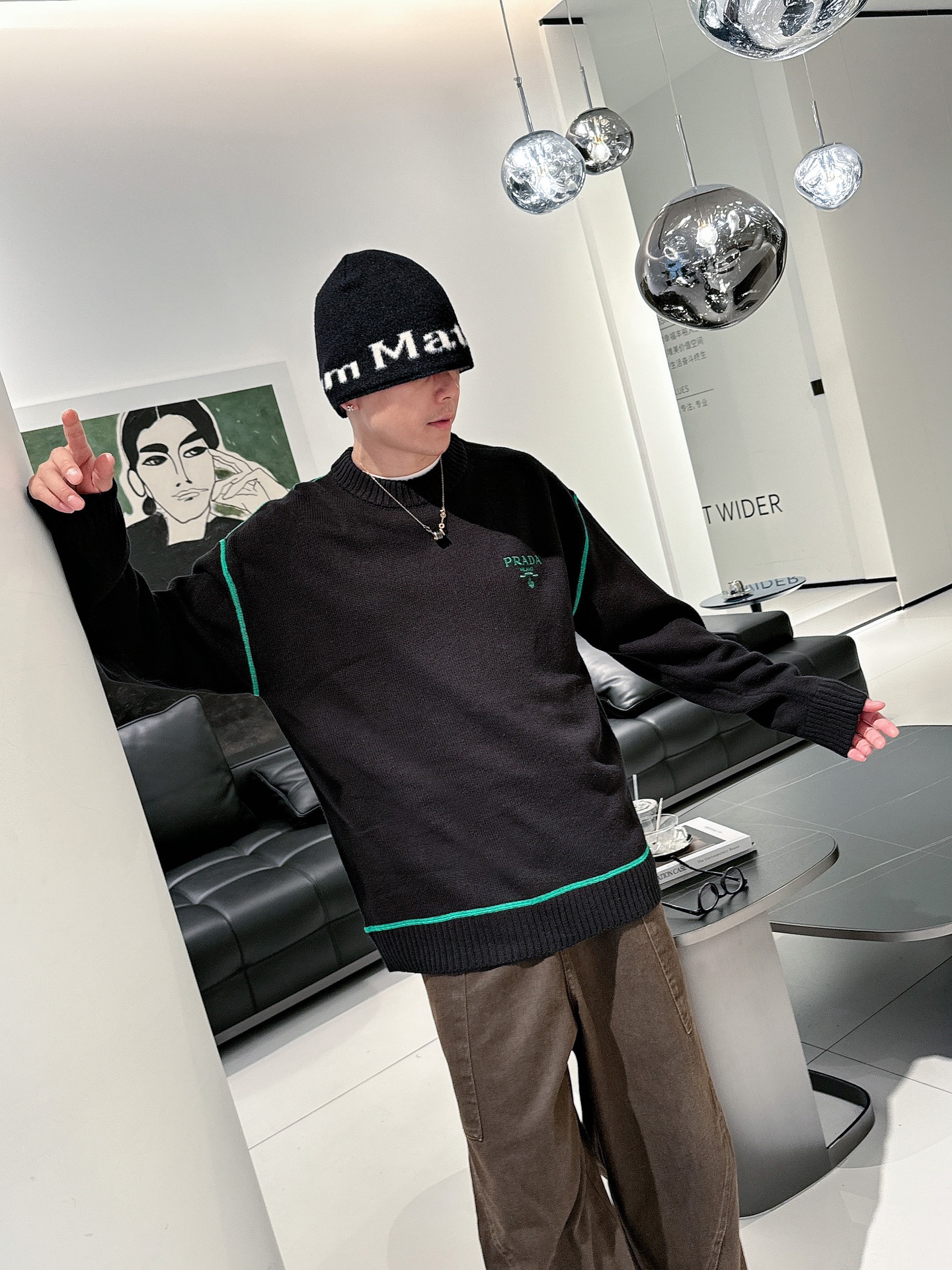 prada セーターコピー ニット素材 トップス ロゴ編み 暖かい 保温 ファッション感 ブラック_2