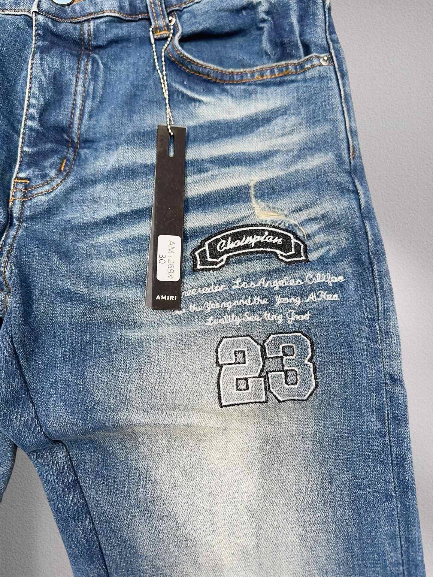 お得品‼ amiri デニム 店舗偽物 刺繍 ズボン ジーンズ カジュアルパンツ デニム素材 メンズ ブルー_6