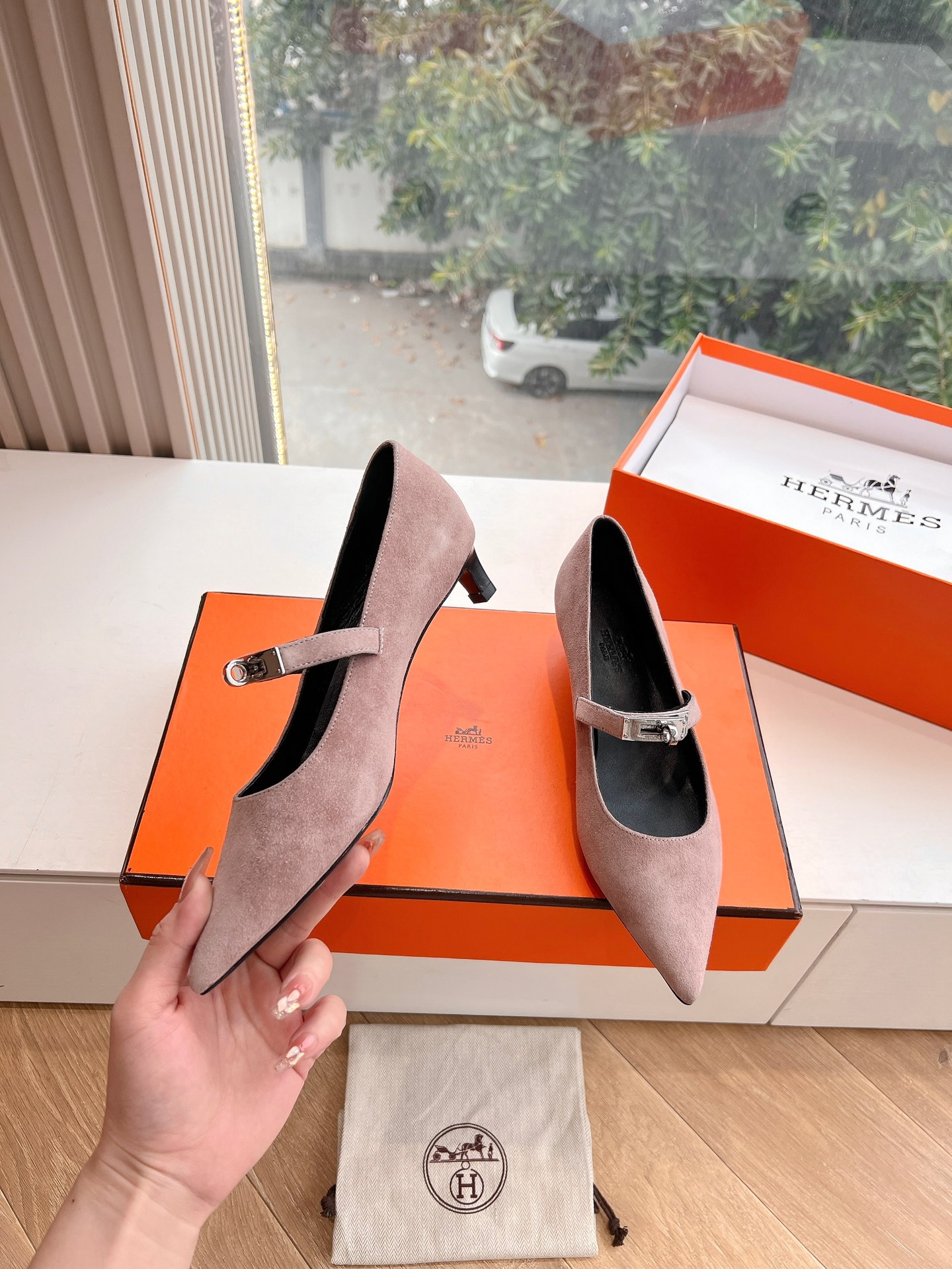 hermes ファースト シューズスーパーコピー パップス 優雅 レディ 本革 上質品 あるきやすい ピンク_5