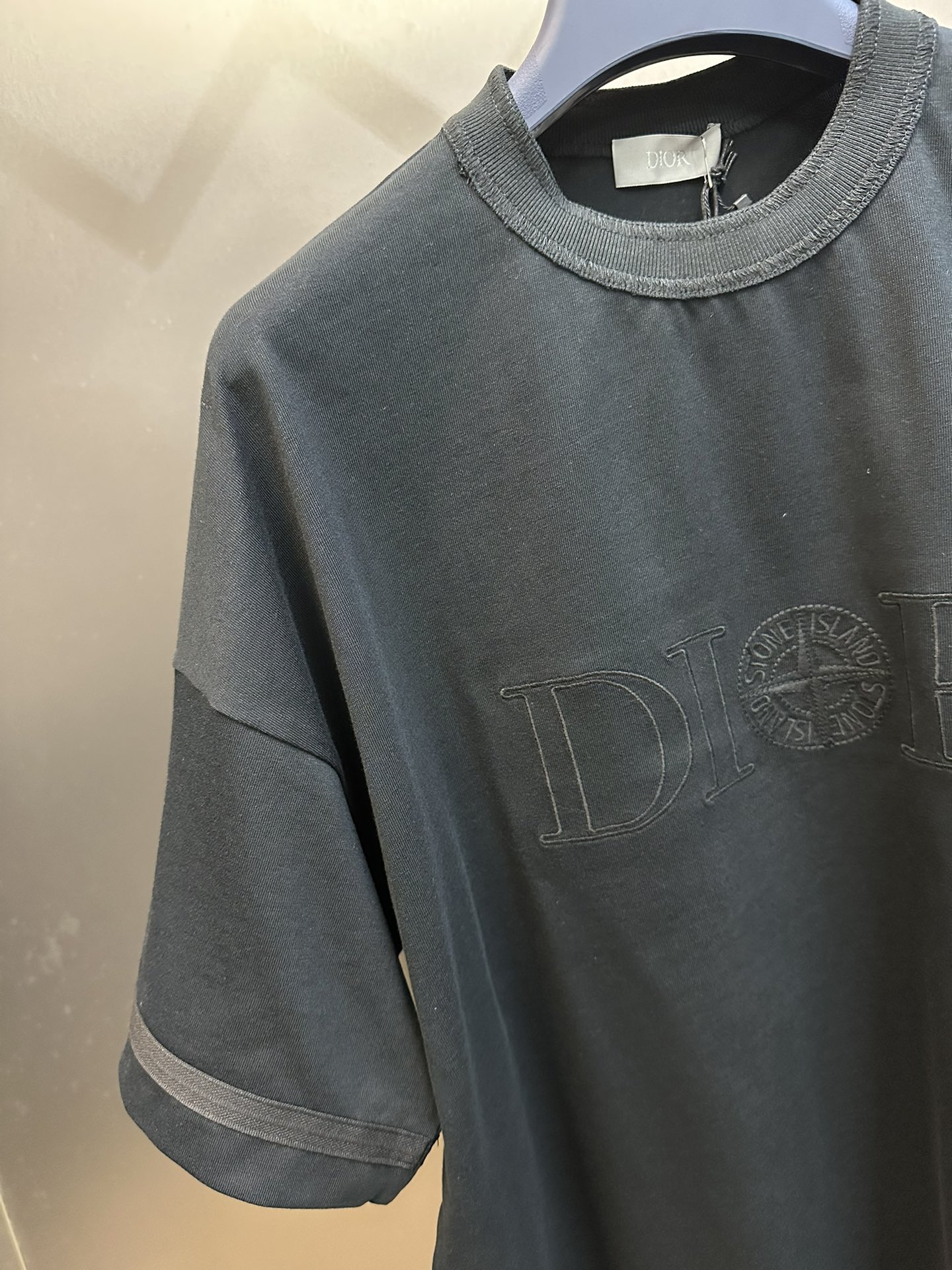 ストーン アイランド t シャツスーパーコピー トップス 半袖 Dior & Stone Islandコラボ 純綿 ブラック_3