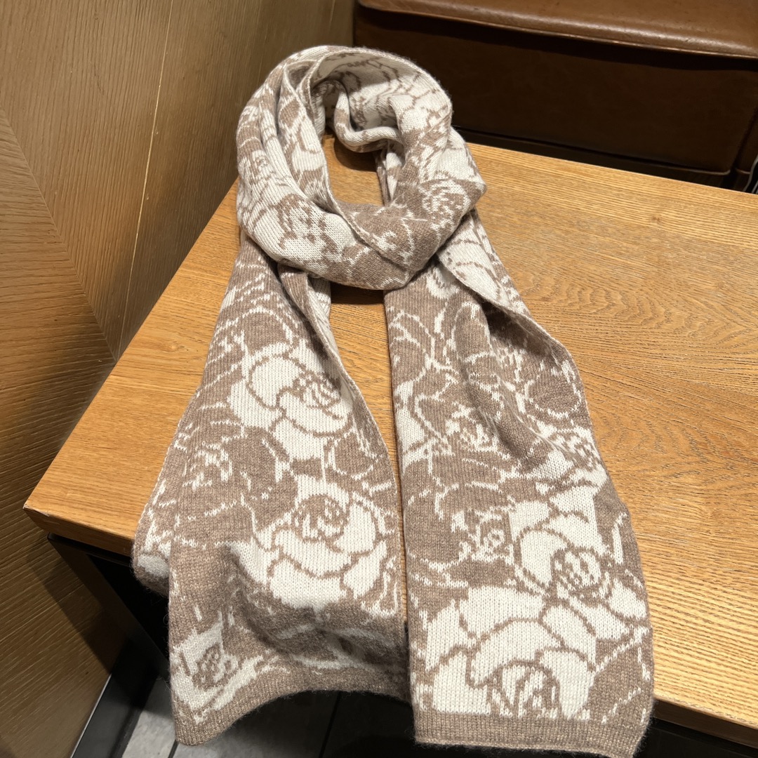 厚手 冬 シャネルスカーフ 使い方スーパーコピー ウール 柔らかくて暖かい 防寒 保温 花柄 ブラウン_3