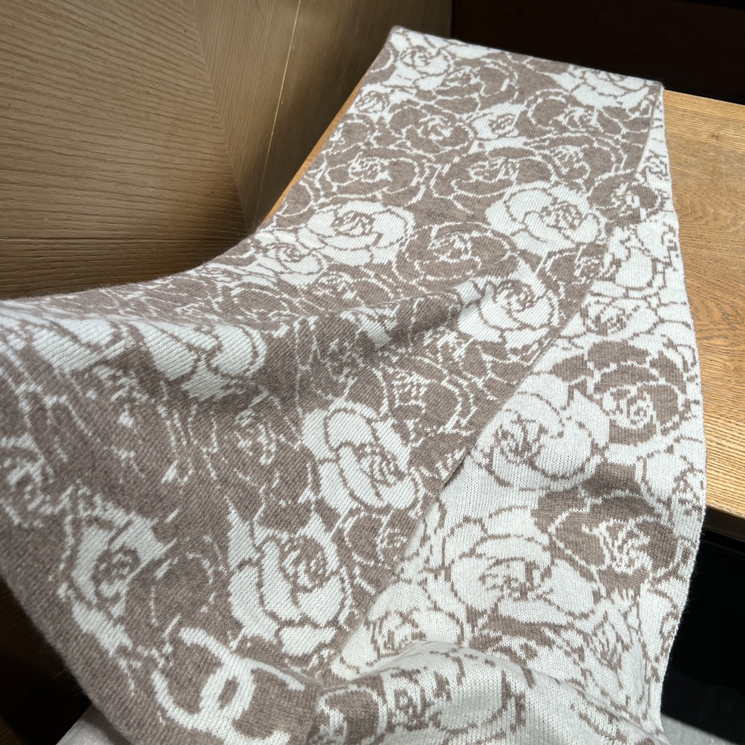 厚手 冬 シャネルスカーフ 使い方スーパーコピー ウール 柔らかくて暖かい 防寒 保温 花柄 ブラウン_6