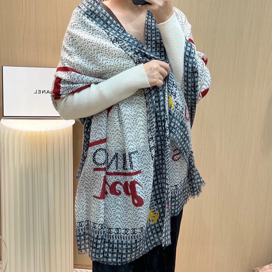 高級感溢れる メルカリ シャネルスカーフ偽物 ウール 柔らかくて暖かい 防寒 保温 レディ ブルー_3