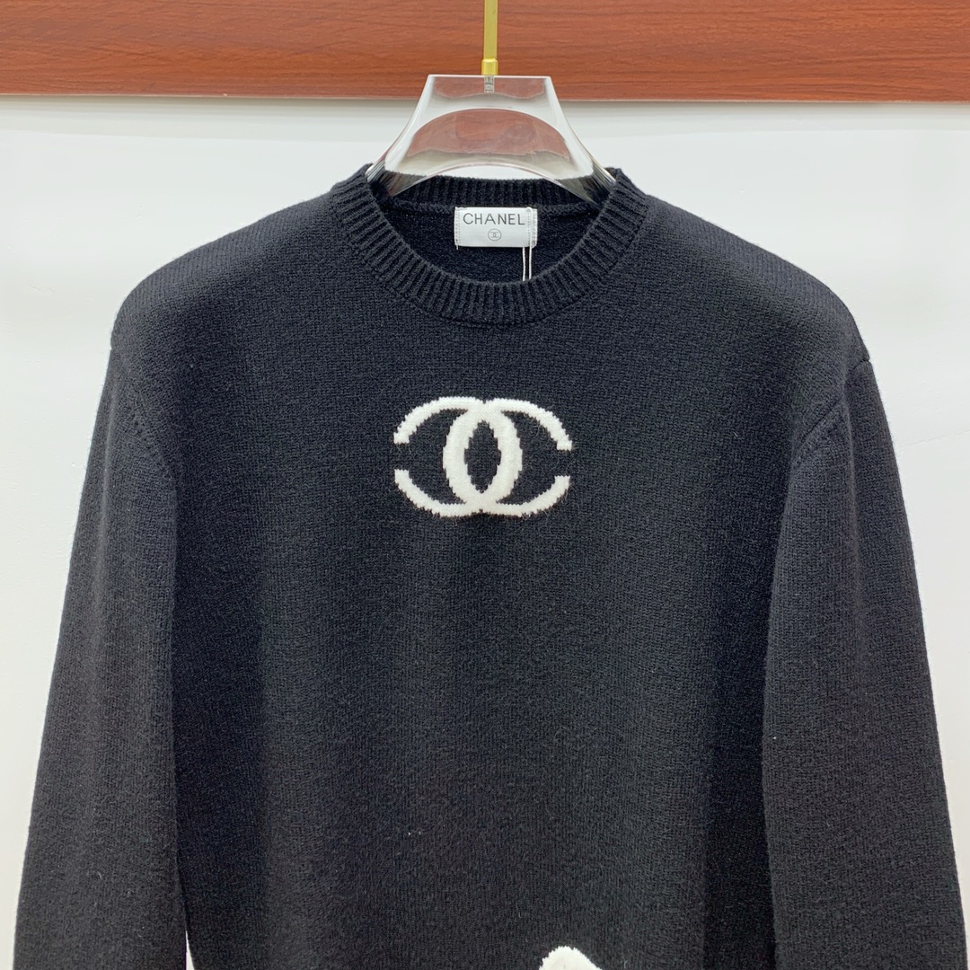 chanel タートルネック偽物 トップス ニット セーター 柔らかい 保温 ロゴ編み ブラック_3