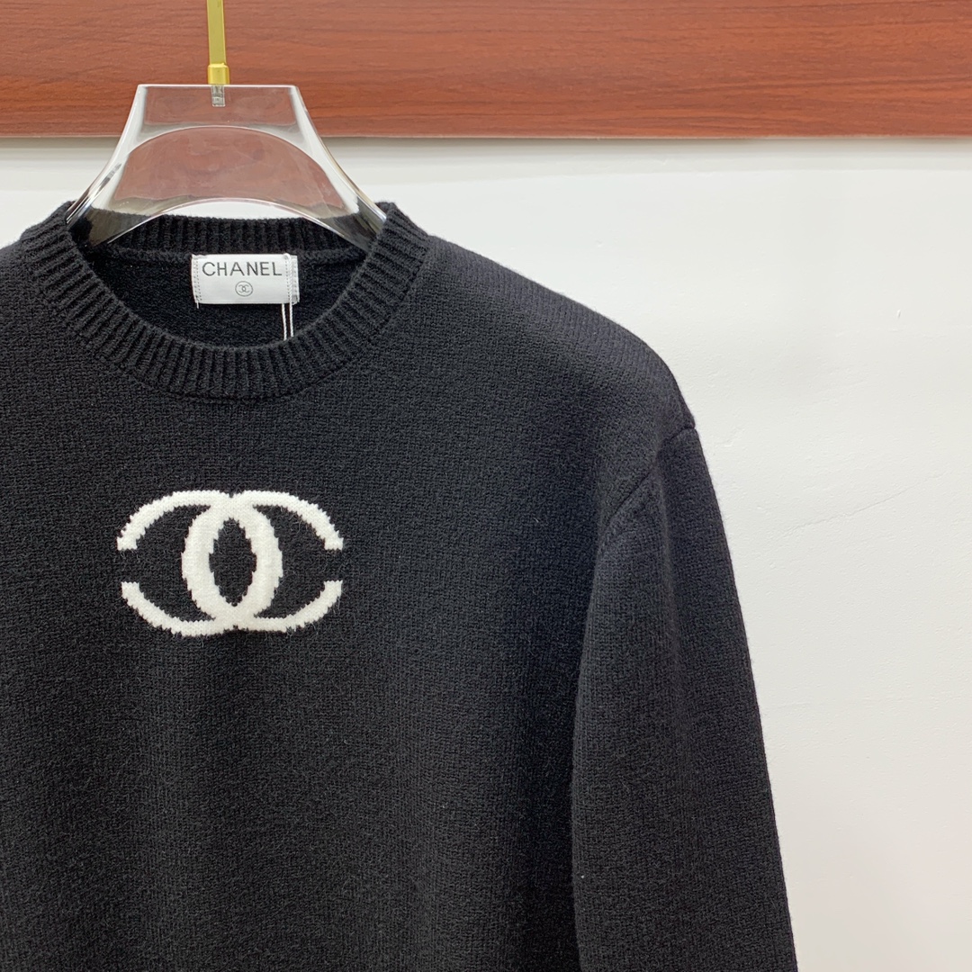 chanel タートルネック偽物 トップス ニット セーター 柔らかい 保温 ロゴ編み ブラック_6