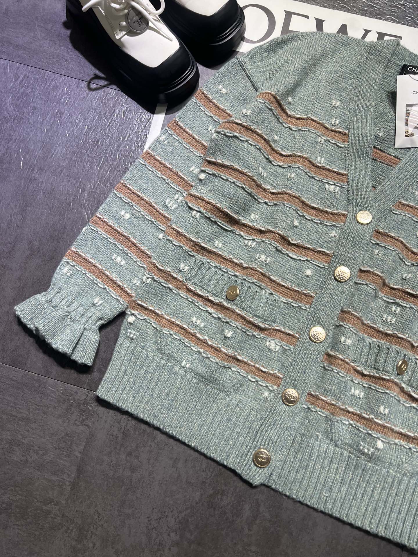 chanel ニット セーターコピー 上質商品 トップス セーター 柔らかい 横縞 暖かい グレイ_5