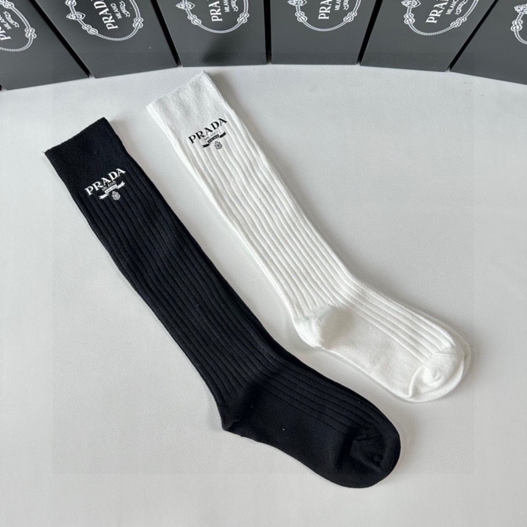 プラダ 靴下 値段激安通販 ロング 100％綿 ソックス 柔らかい 抗菌防臭 コットン 2足セット_6