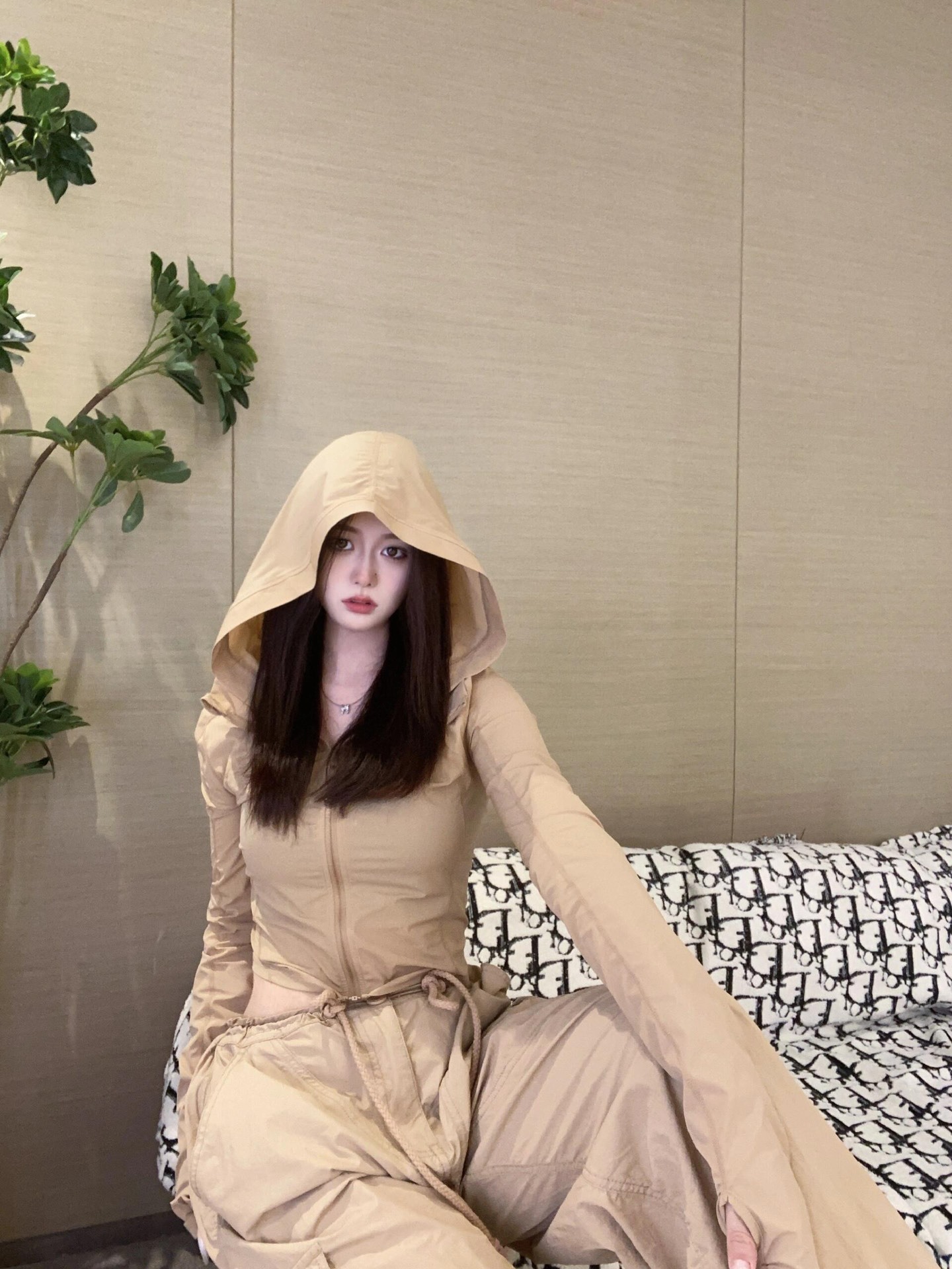 smfk 中国コピー ショットアウター トップス ゆったりずぼん パンツ 100%綿 2点セット イエロー_1