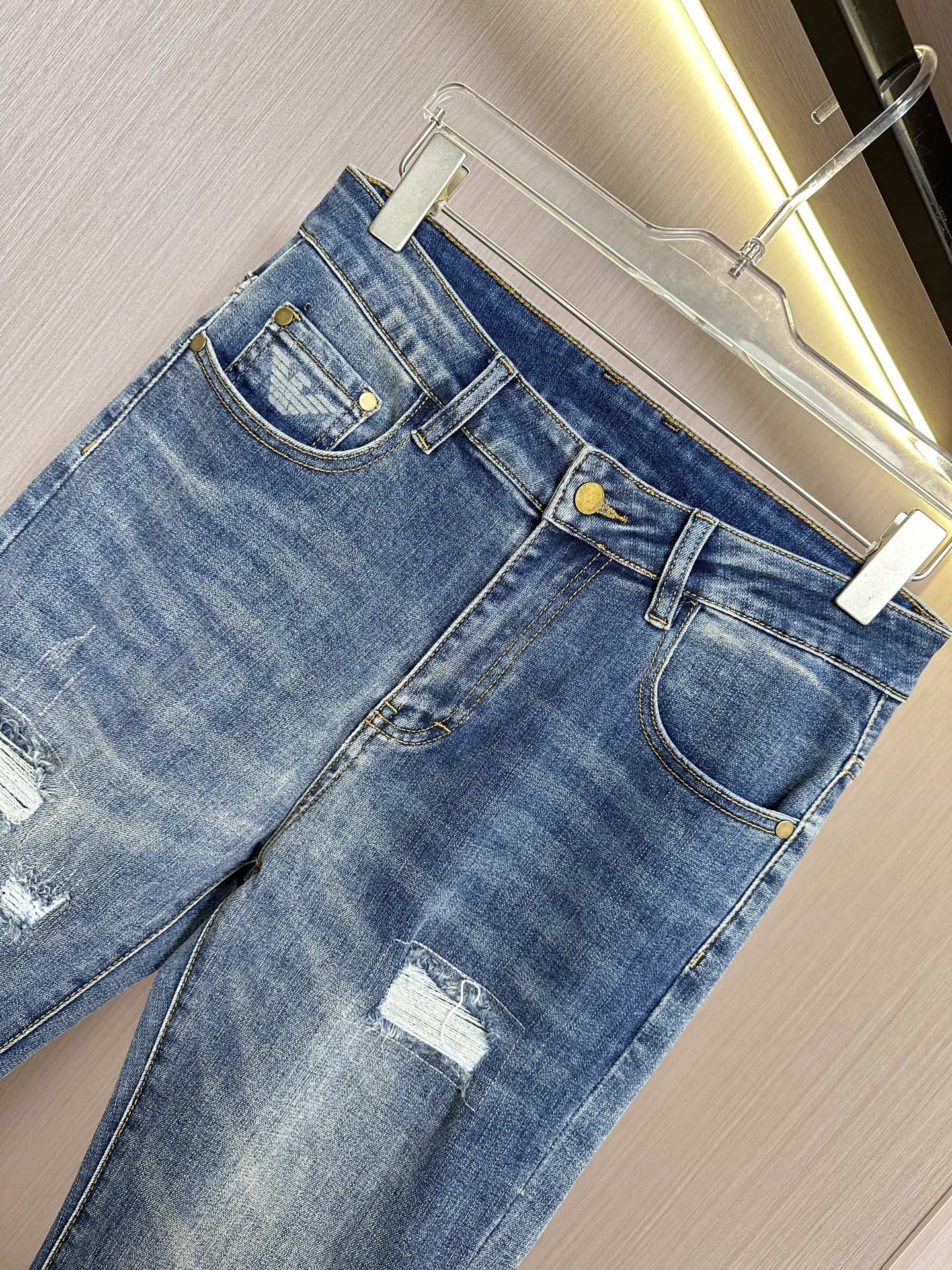 春夏新品 アルマーニジーンズ ダウン偽物 パンツ デニム素材 カジュアルズボン ブルー_6