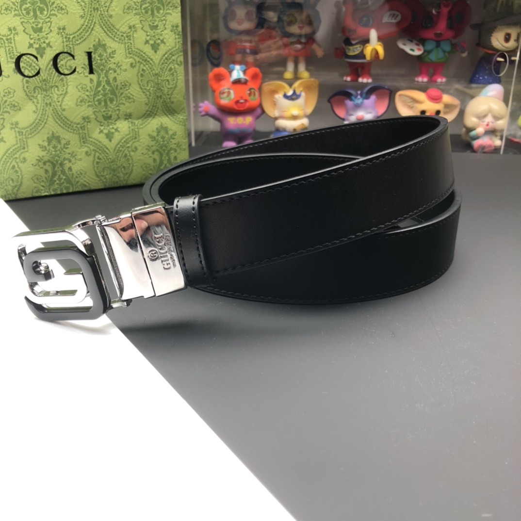 グッチベルトメルカリ偽物 レザー 牛革 クラシック 高品質 幅4cm シンプル ブラック_6