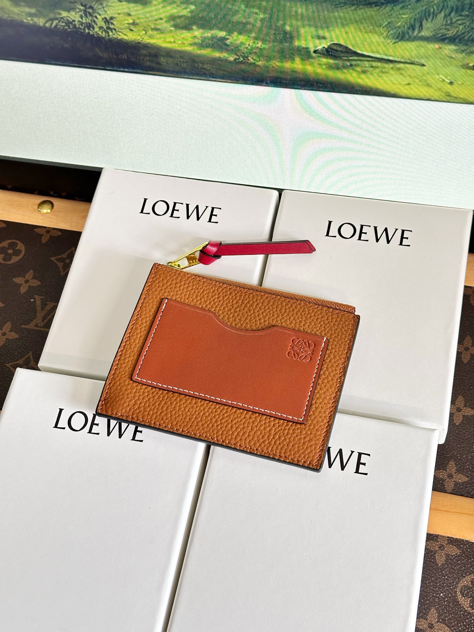 超低価格 ロエベ財布 偽物 カードケース 軽量 便利 レザー 牛革 オレンジ色_1