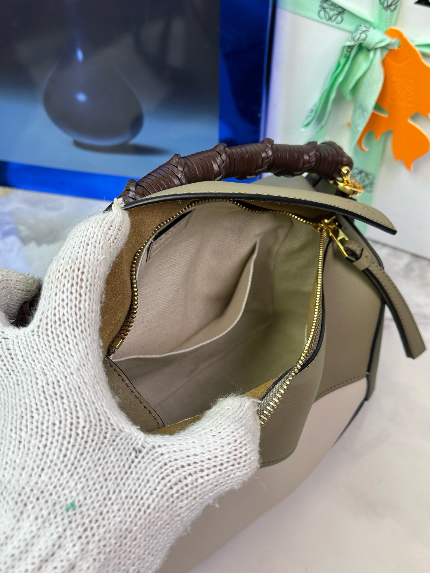 ロエベ ショルダー バッグコピー レザー 牛革 斜め掛けバッグ ハンドバッグ 幾何学デザイン 062405 グリーン_6