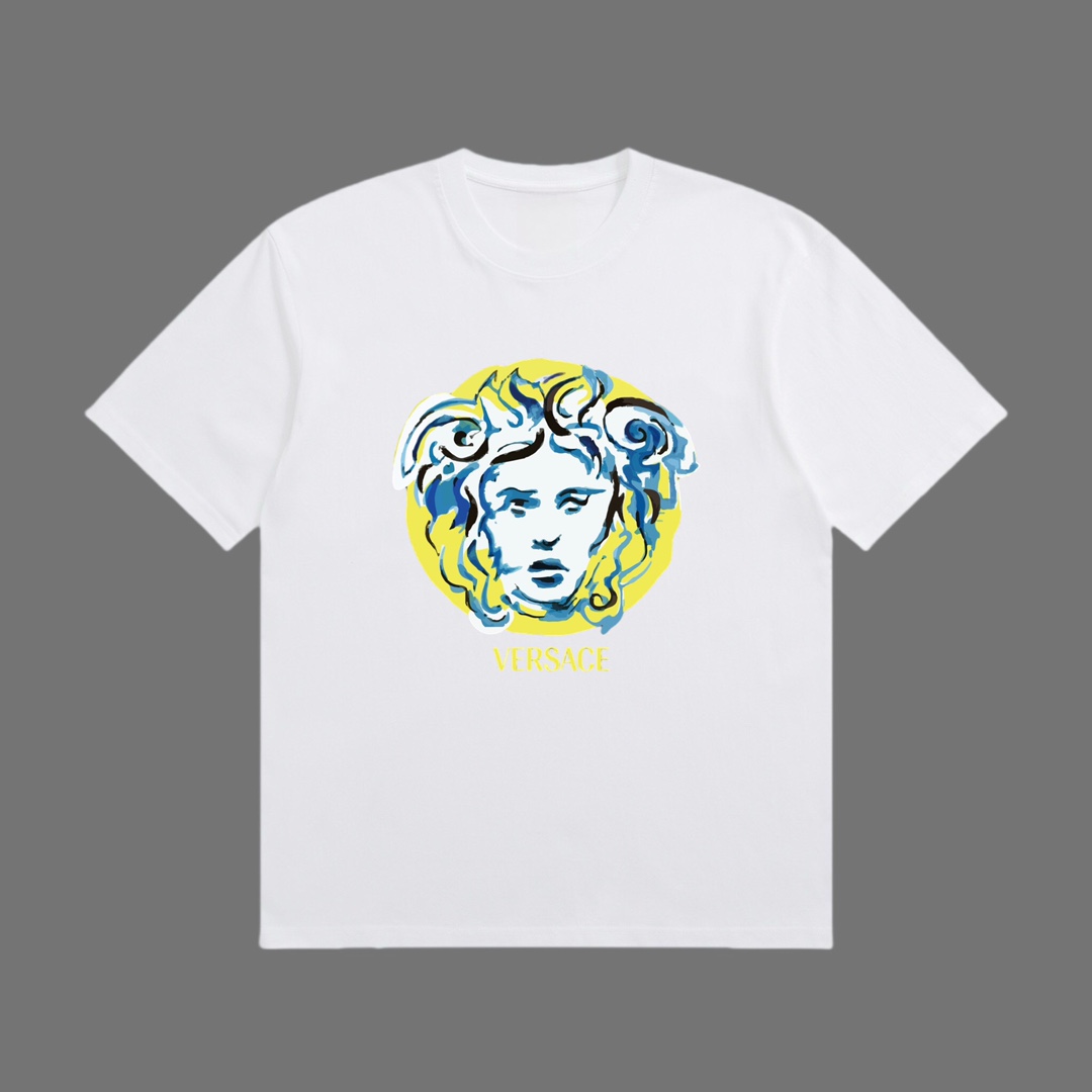 VERSACE ヴェルサーチの t シャツ偽物 トップス 綿100% 半袖 男女兼用 プリント ホワイト_1