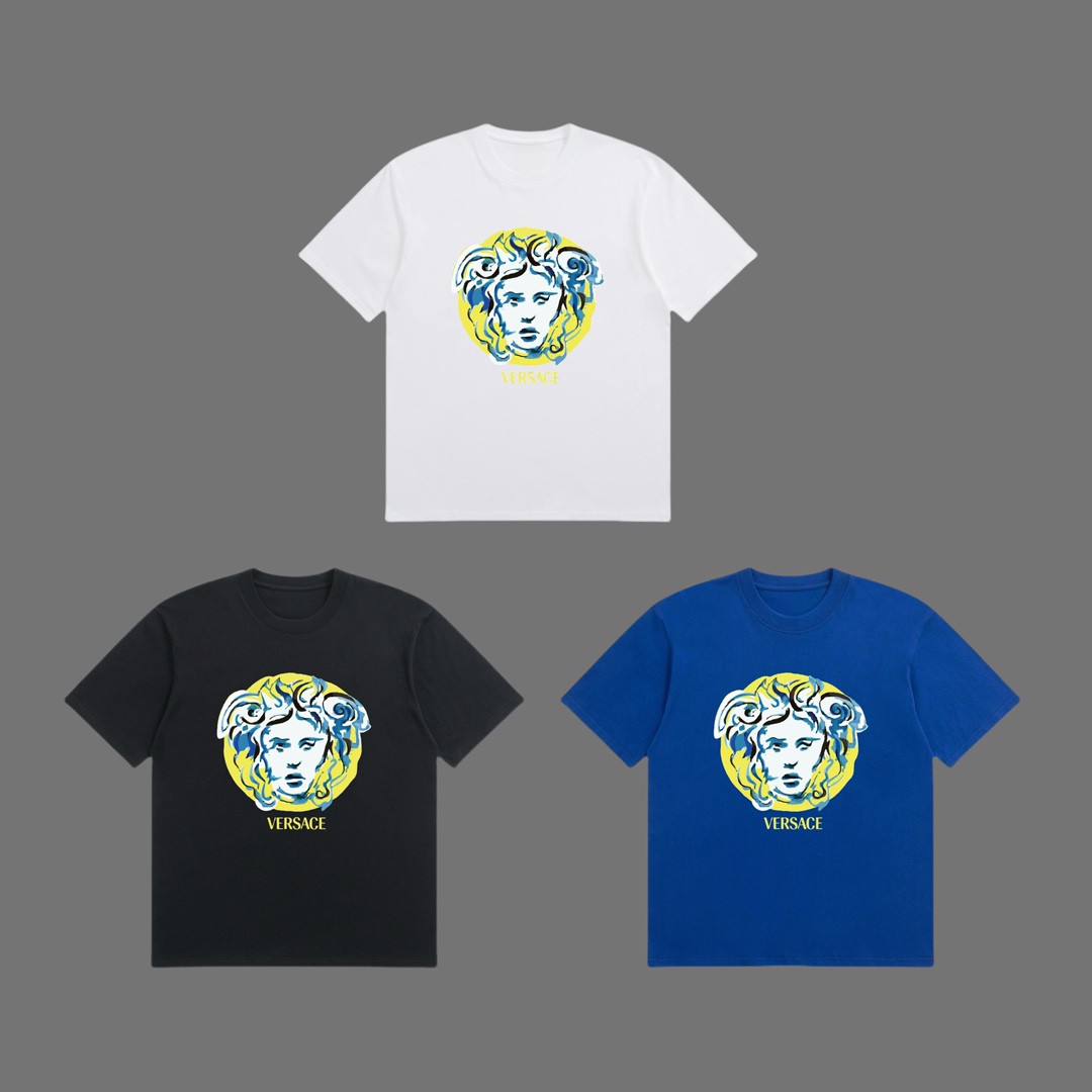ヴェルサーチ tシャツメンズコピー トップス 綿100% 半袖 ゆったり 男女兼用 プリント ブルー_9