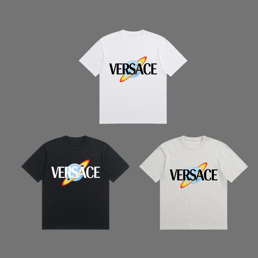 お得品‼ヴェルサーチトップスコピー トップス 綿100% 半袖Ｔシャツ ゆったり プリント  グレー_3