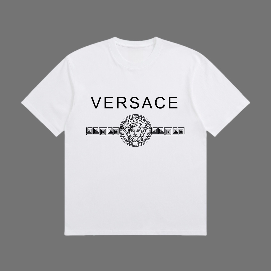 お洒落！ヴェルサーチ top偽物 トップス 綿100% 半袖Ｔシャツ ゆったり プリント  男女兼用 ホワイト_1