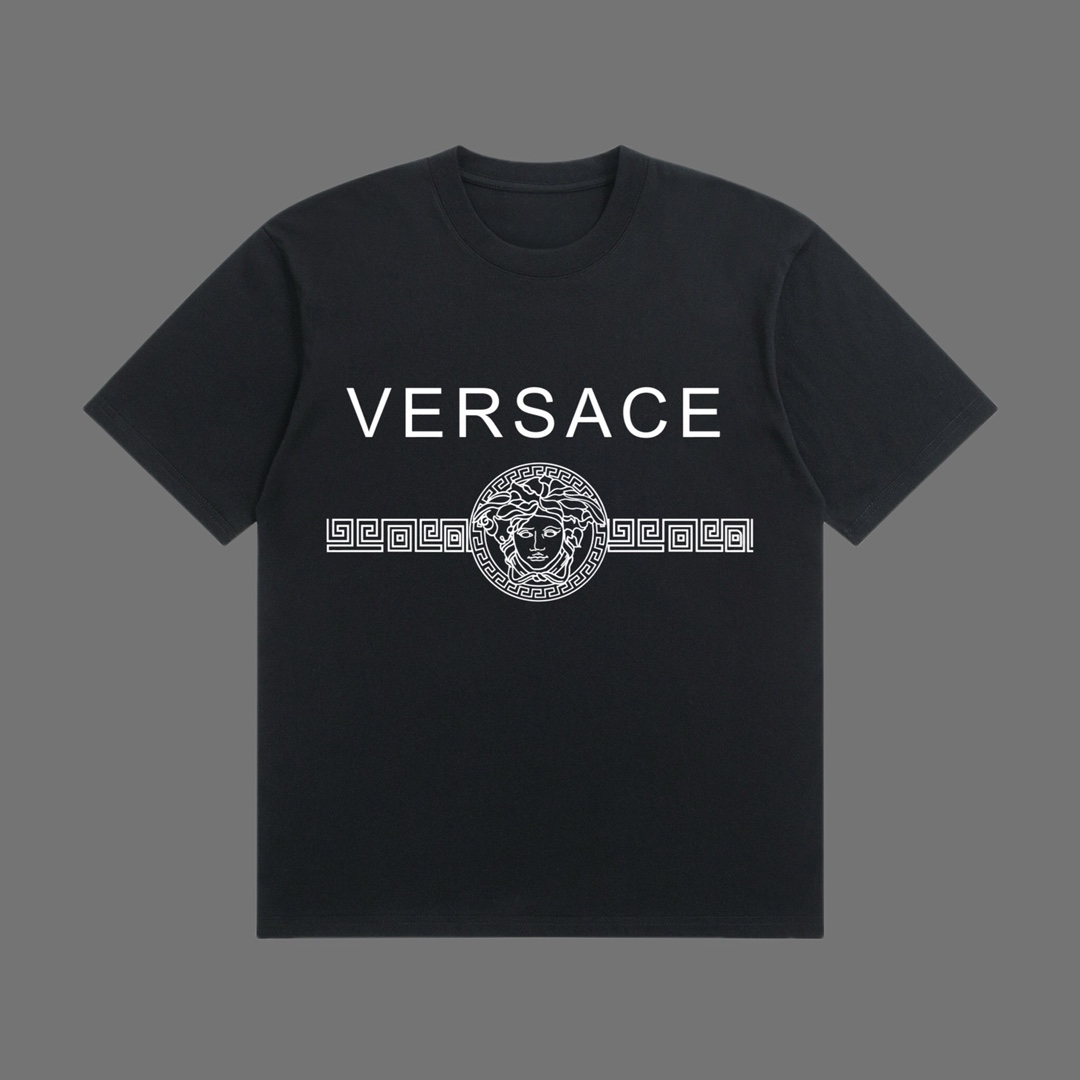 ヴェルサーチ トップス メンズコピー トップス 綿100% 半袖Ｔシャツ ゆったり プリント  男女兼用 ブラック_1